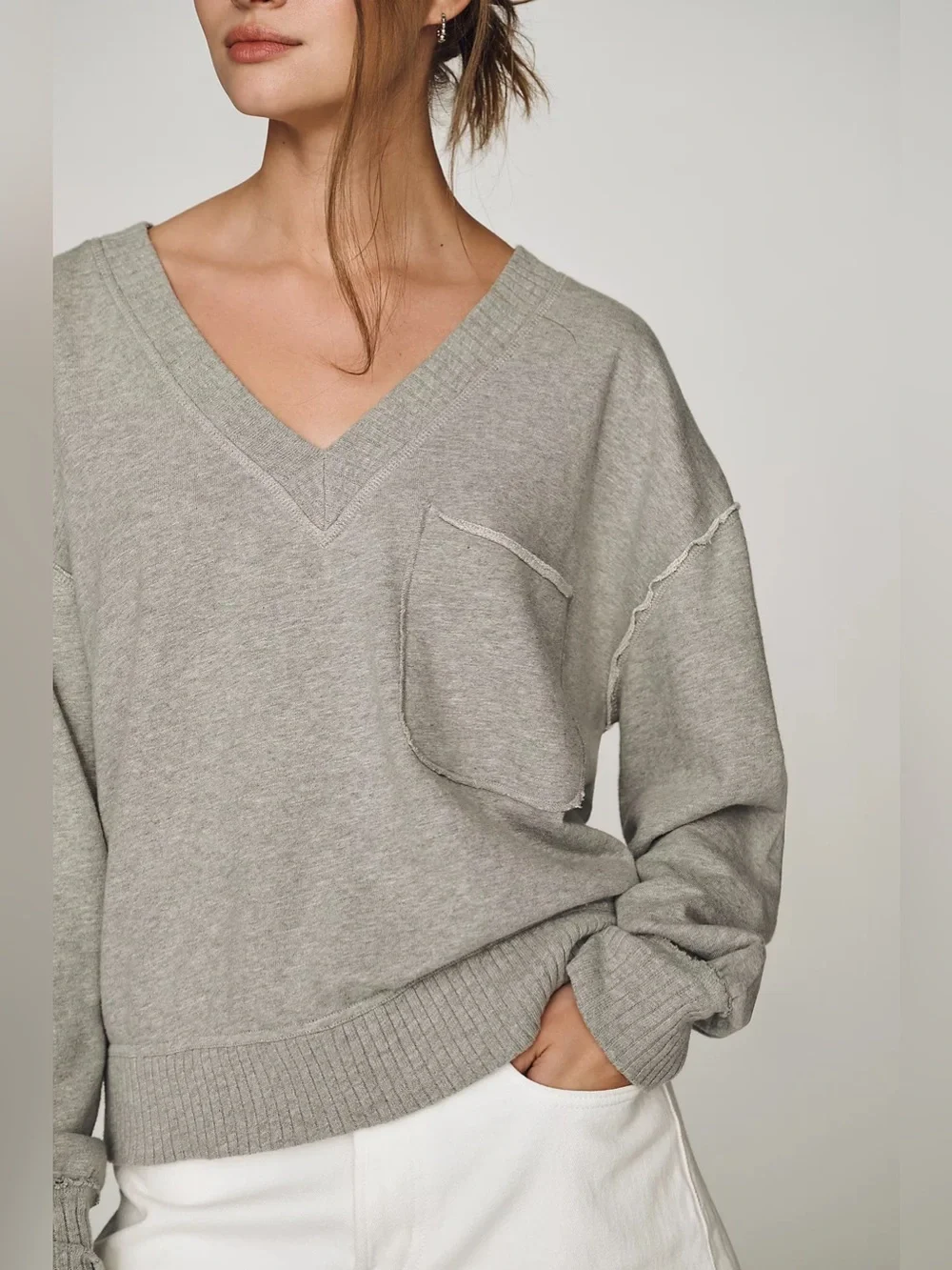 Pilcro Anthropologie Montana Pocket Knit Top Gray Size Medium